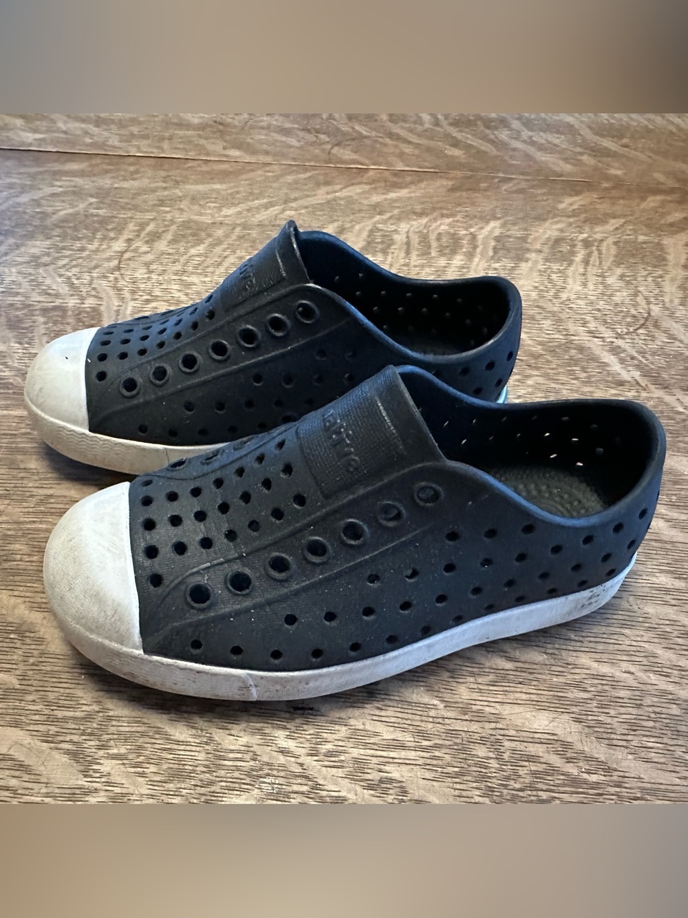 Native Jefferson Black Slip-On Water-Friendly Shoes with White Toe